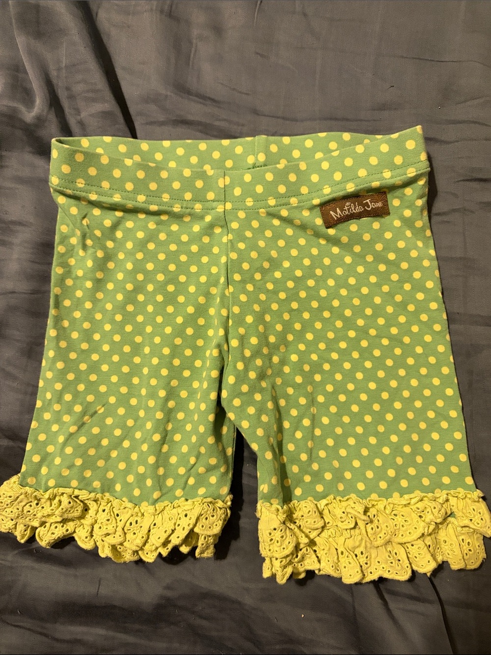 Matilda Jane Kelly Green with lime Polka Dot Ruffle Shorties